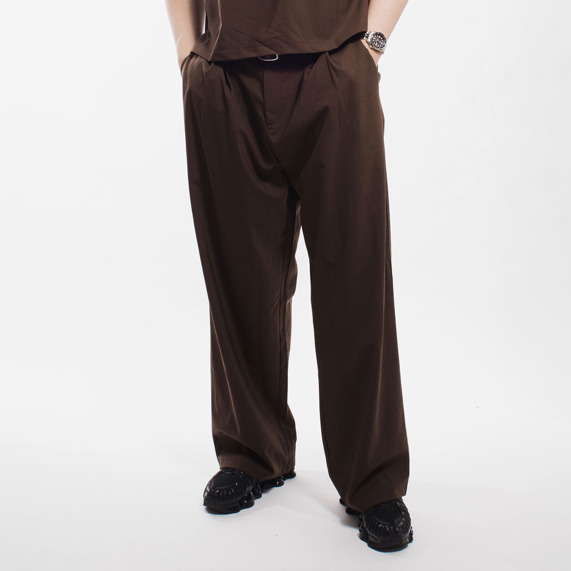 Wide Pleated Pants, Brown