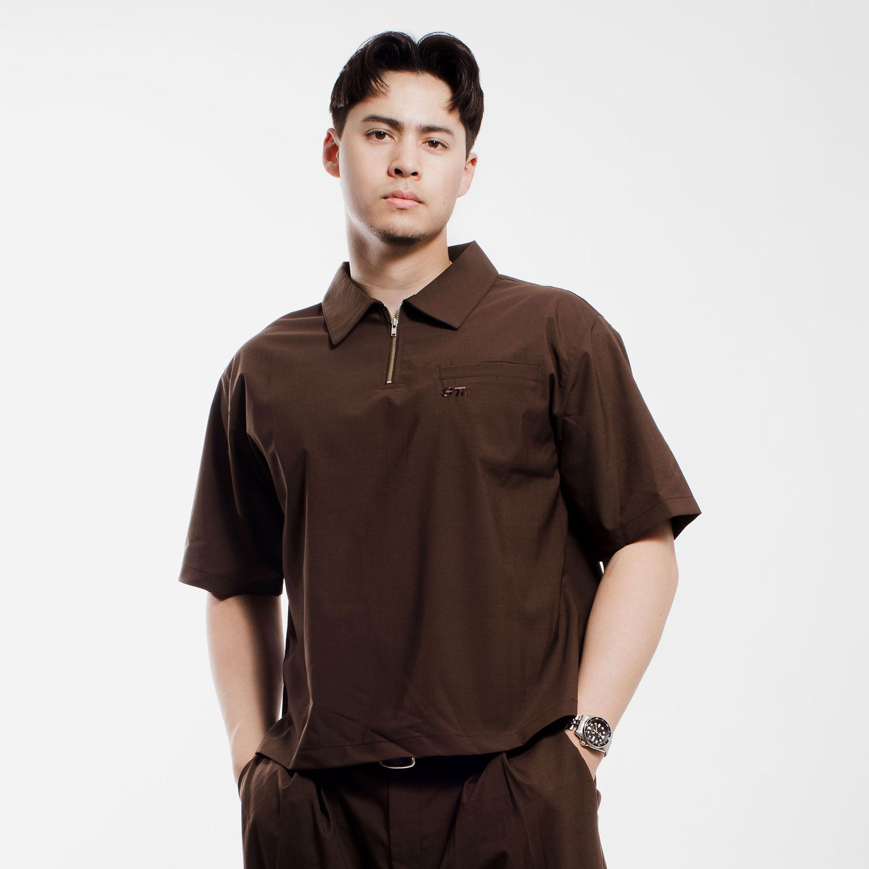 Quarter Zip Polo, Brown