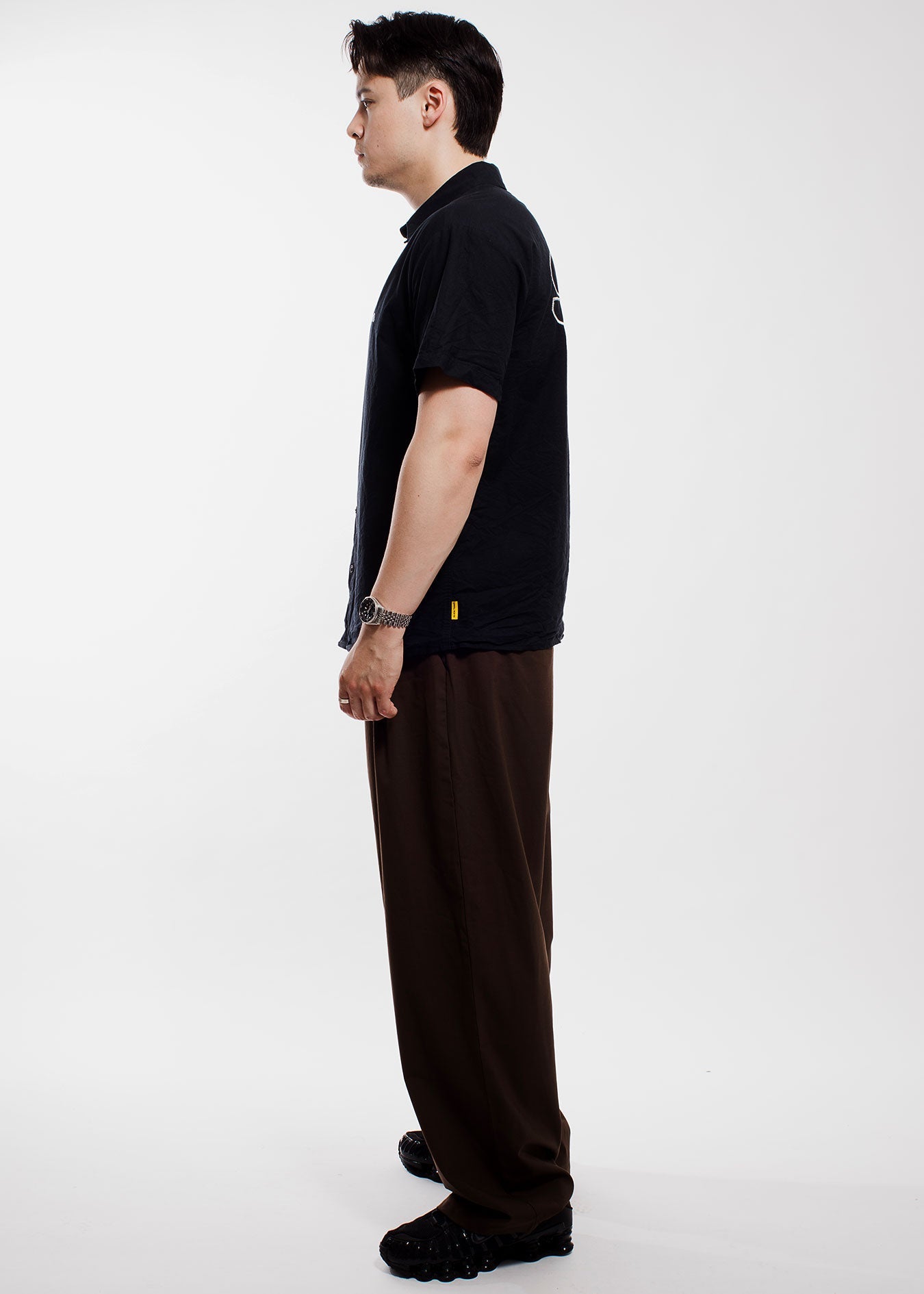 Cropped Button Down Shirt, Charcoal Shirts- SLICE TOWN