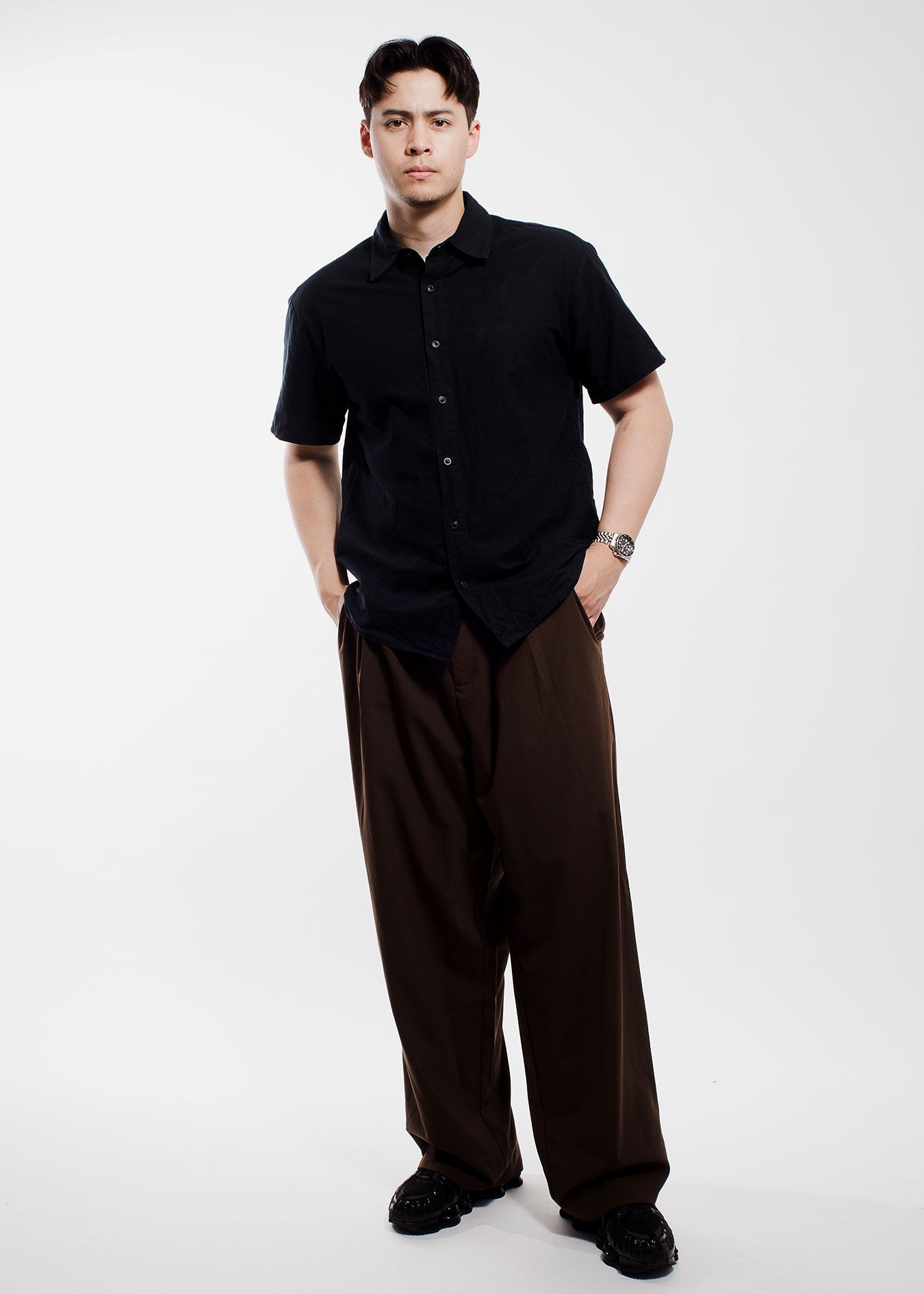 Cropped Button Down Shirt, Charcoal Shirts- SLICE TOWN