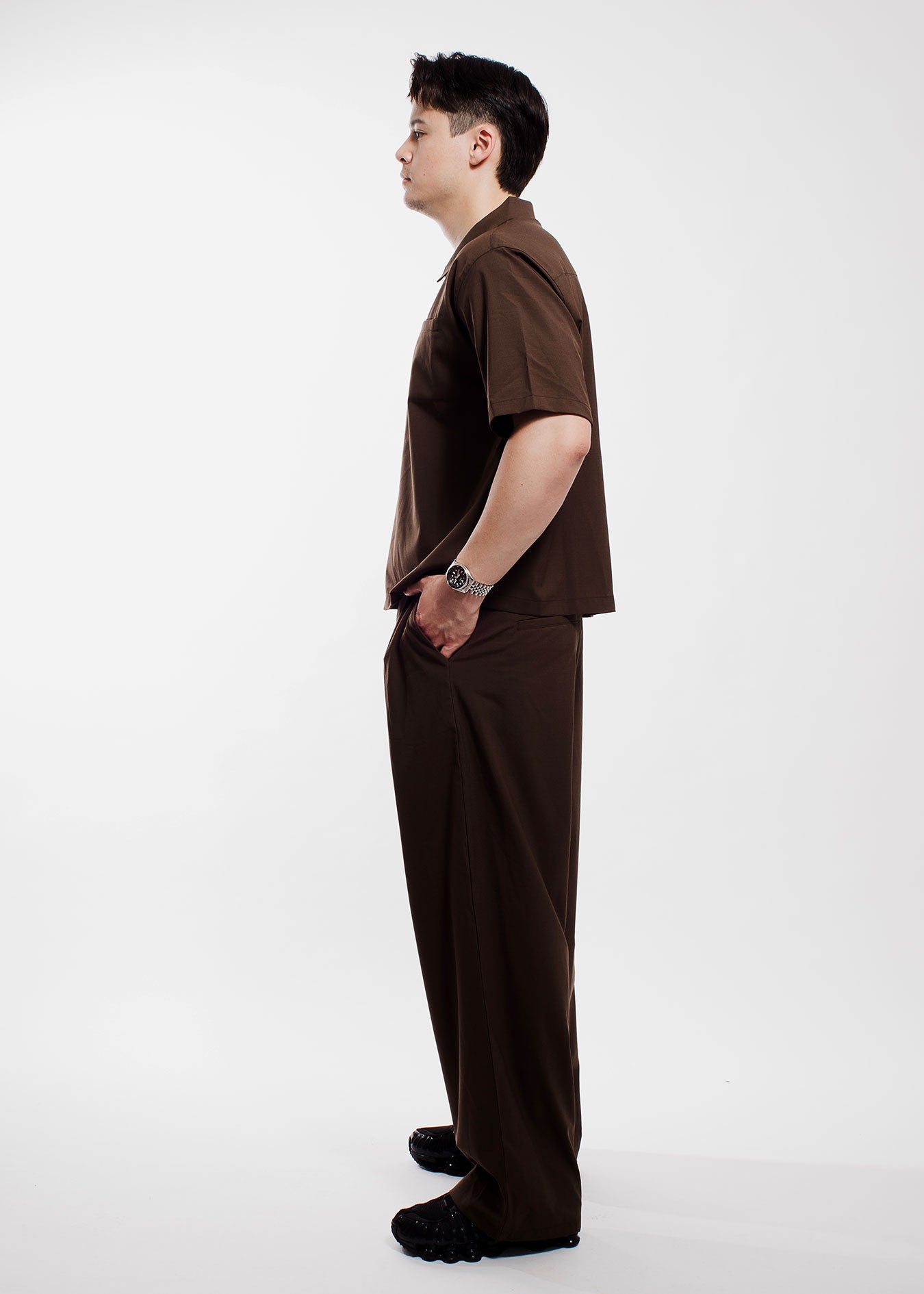 Quarter Zip Polo, Brown Shirts- SLICE TOWN