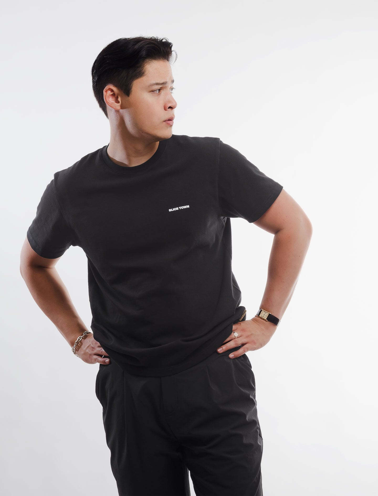 Regular Fit Tee, Black T-shirt - SLICE TOWN