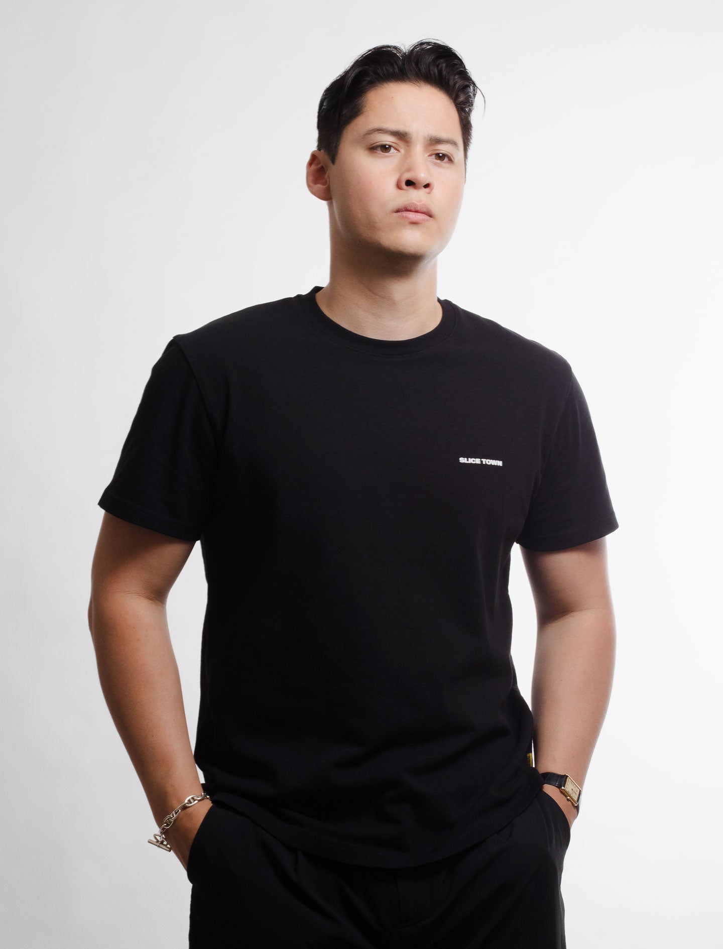 Regular Fit Tee, Black T-shirt - SLICE TOWN