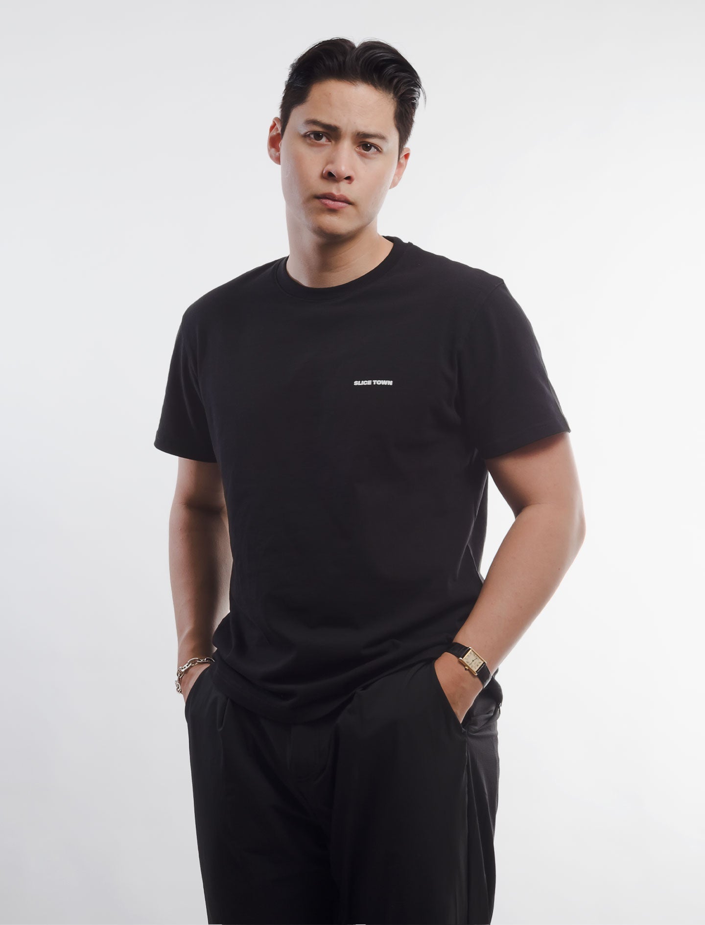 Regular Fit Tee, Black T-shirt - SLICE TOWN