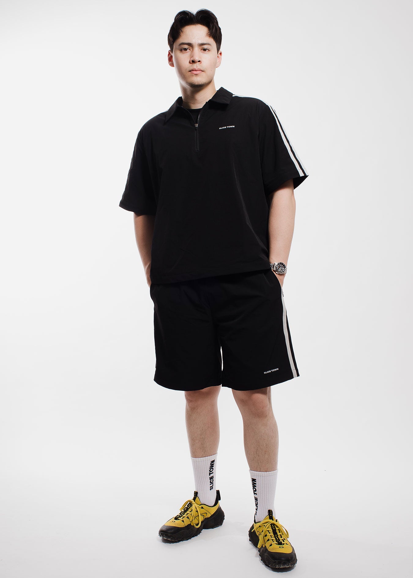 Retro Sports Shorts, Charcoal Shorts- SLICE TOWN