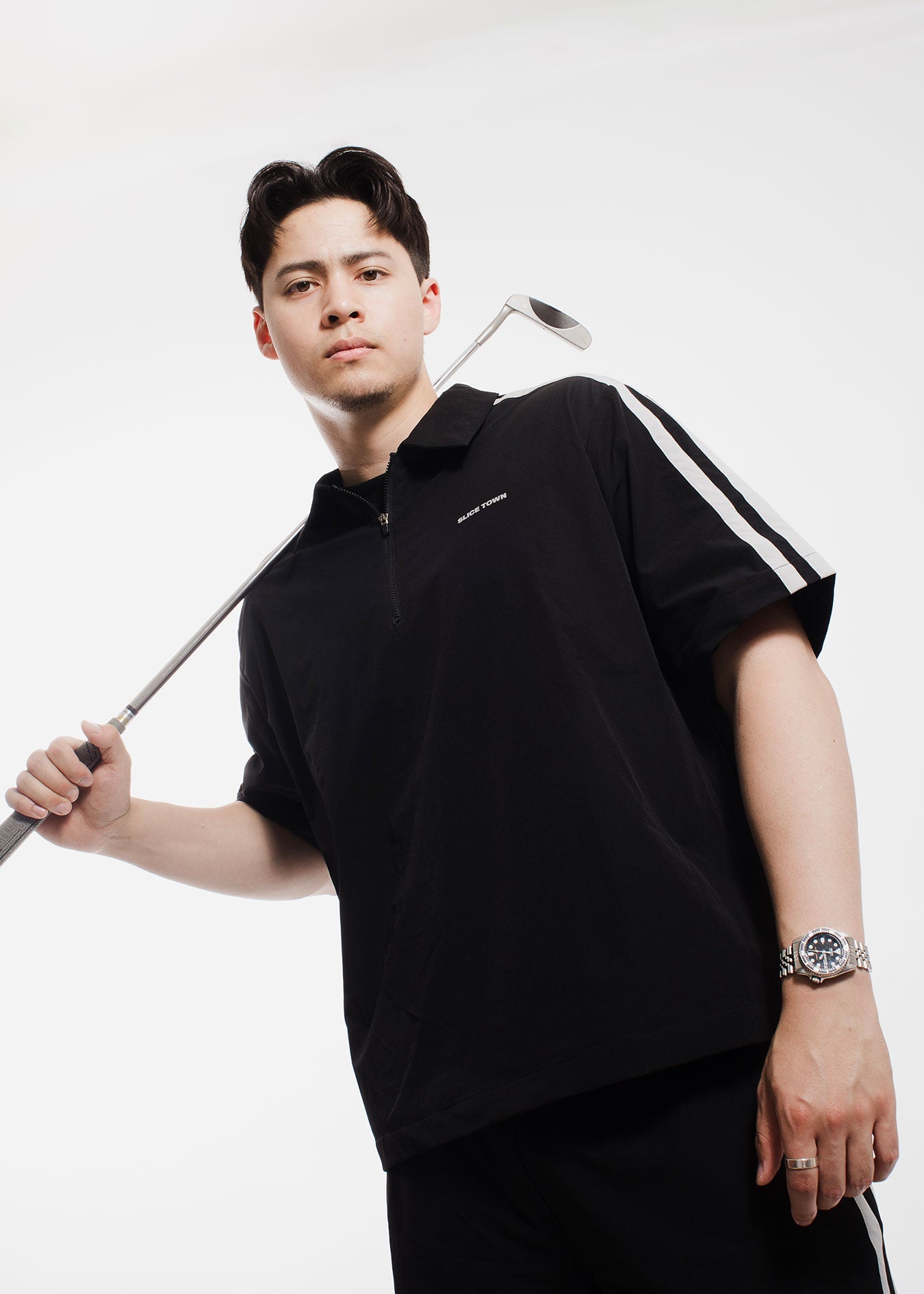 Short Sleeve Windbreaker, Charcoal Tops- SLICE TOWN